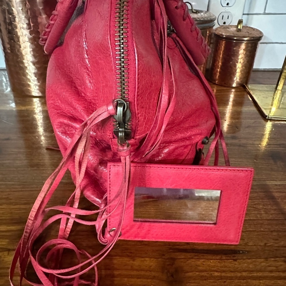 Balenciaga red city bowling bag. Leather. With dust bag and mirror. Large - Picture 11 of 13